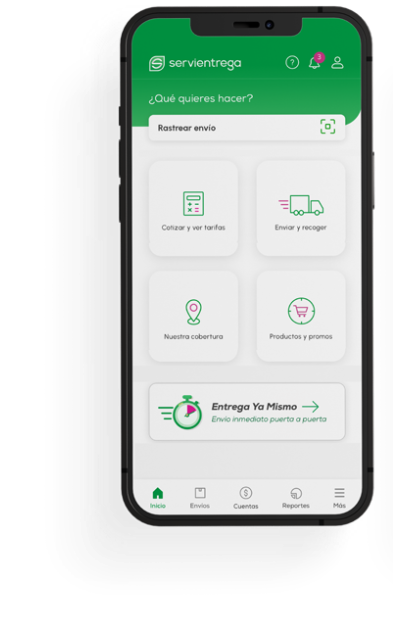 Pantallas de la app Servientrega para rastrear y cotizar envíos