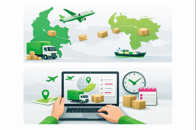 Gestión de envíos internacionales a Venezuela desde Colombia, con seguimiento digital de rutas aéreas, tiempos de entrega y paquetes en tránsito.