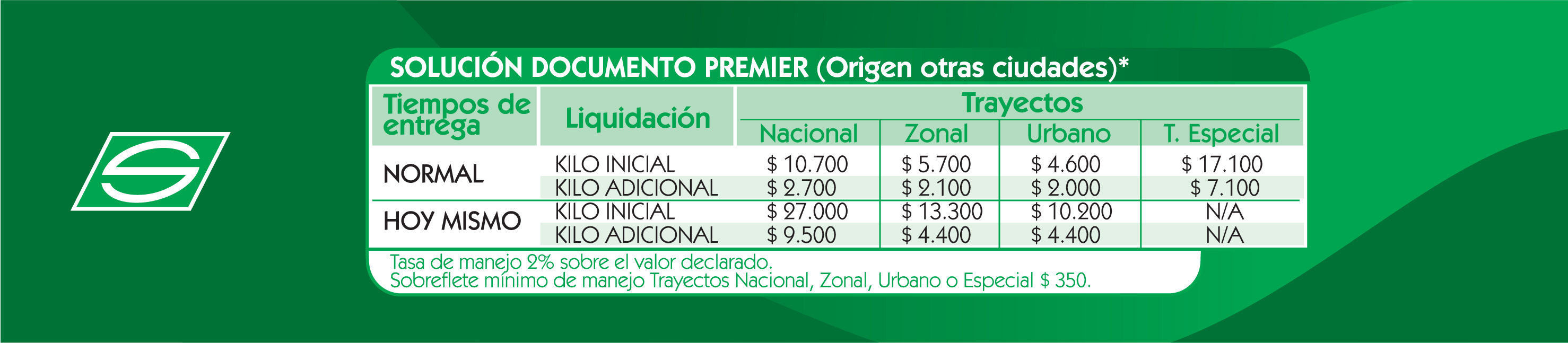 Tarifas Servientrega S A